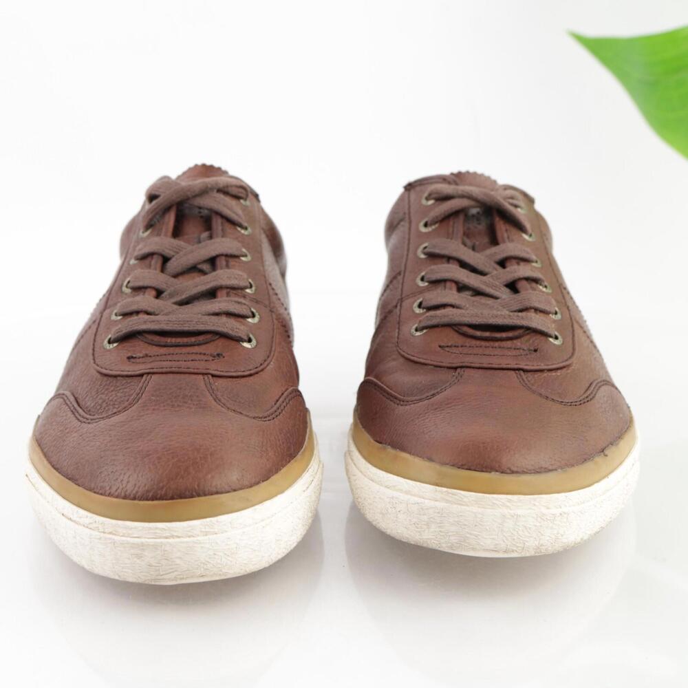 FRYE Mens Aaron Sneaker Size 11.5 Brown Leather Casual Shoes Low Lace Up Trainer - Picture 2 of 14